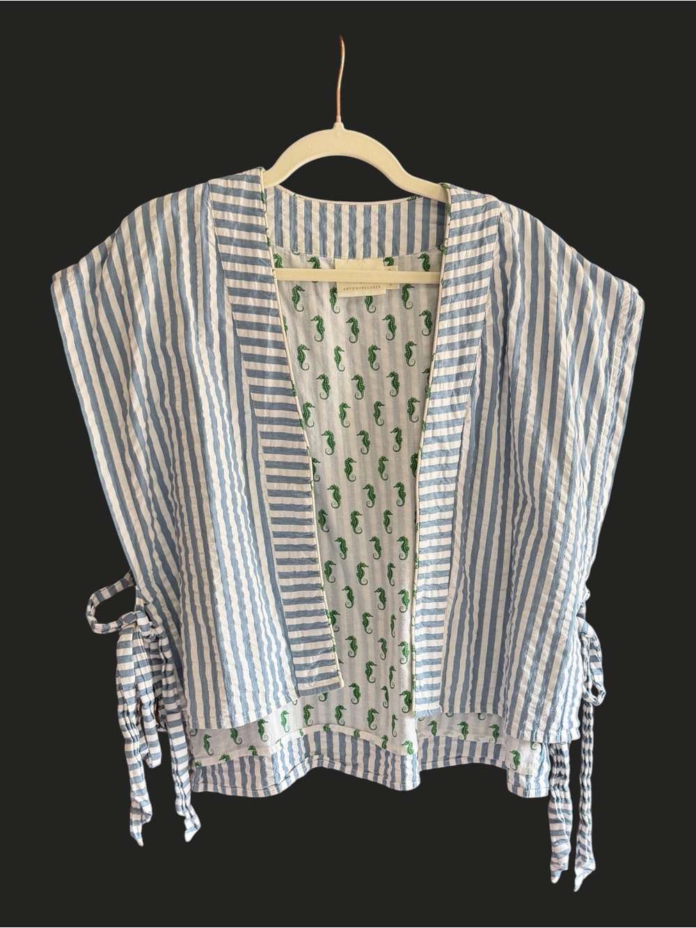 ANTHROPOLOGIE MAEVE Seersucker Vest Seahorse Print Coverup OS